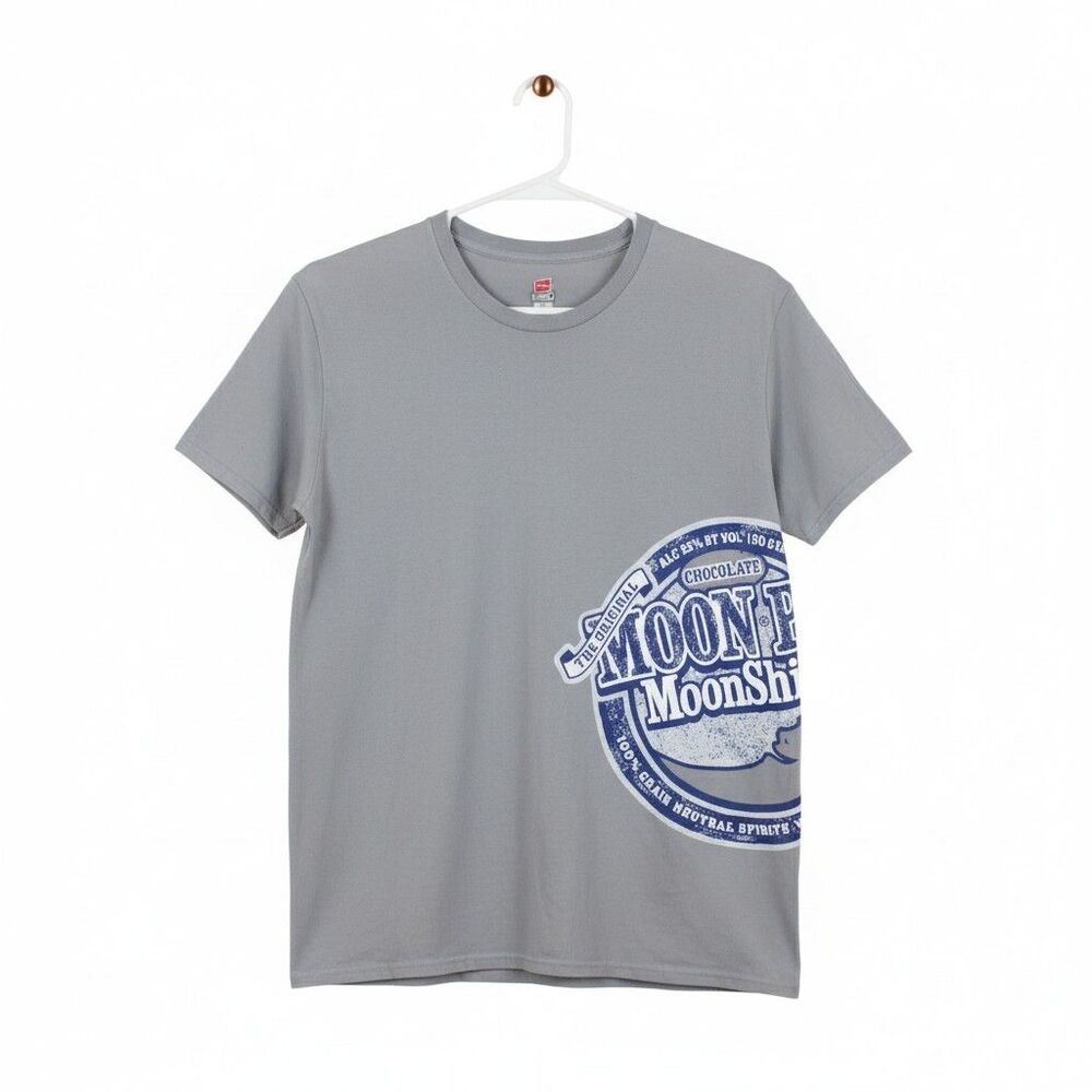 Moon Pie Moonshine T-Shirt XL Hanes Gray Graphic Tee "With A Kick" Whiskey Drink